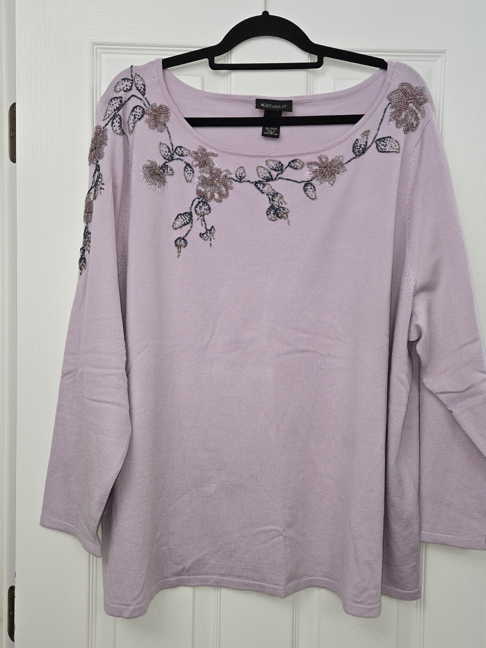 NWT Lane Bryant Lilac Lavender Beaded Floral Neckline Boatneck Sweater 26/28